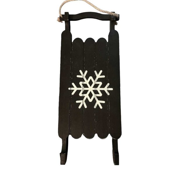 Winter Farmhouse Snowflake Decorations Hangable Wood Sleds Pkg of 2 - Picture 2 of 5